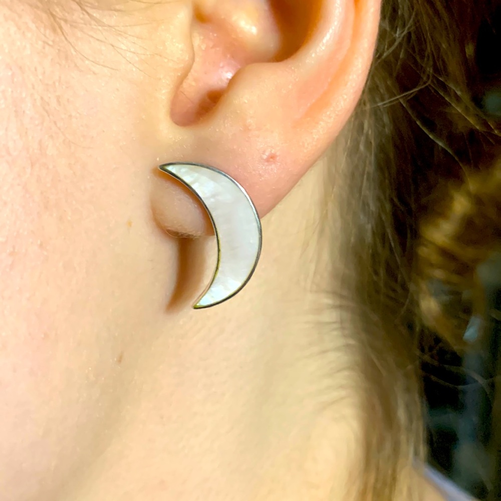 Vintage Pink MOP Sterling Moon Earrings